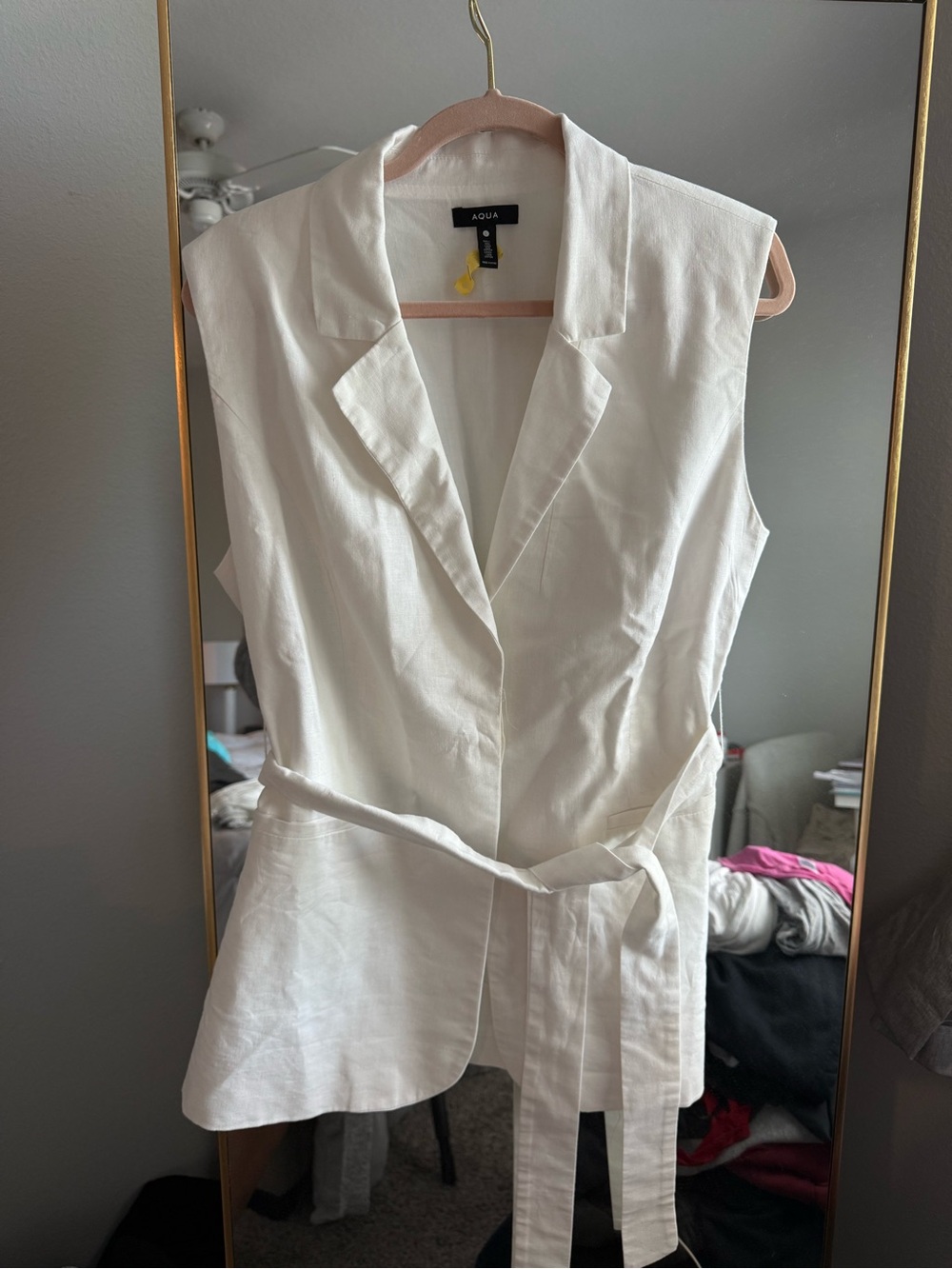 Aqua White Sleeveless Wrap Tunic with Self-Tie